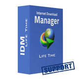 Blue box of Internet Download Manager with 'LIFE TIME' and 'SUPPORT!' text on a white background
